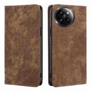 For Xiaomi Civi 4 Pro RFID Anti-theft Brush Magnetic Leather Phone Case(Brown)