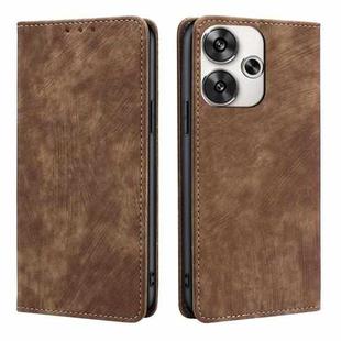 For Xiaomi Redmi Turbo 3 5G RFID Anti-theft Brush Magnetic Leather Phone Case(Brown)