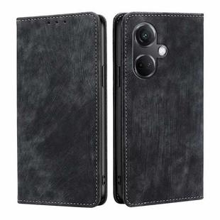 For OnePlus Nord CE3 5G RFID Anti-theft Brush Magnetic Leather Phone Case(Black)