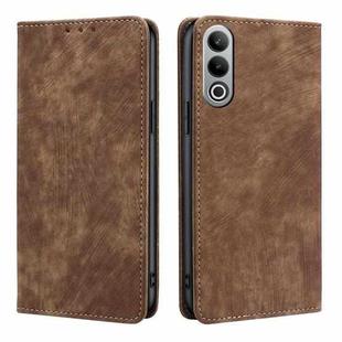 For OnePlus Nord CE4 RFID Anti-theft Brush Magnetic Leather Phone Case(Brown)