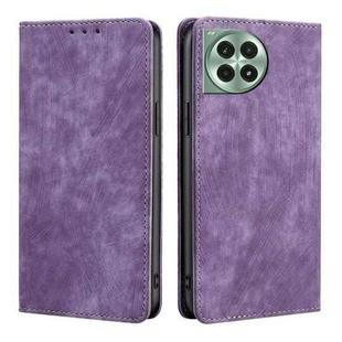 For OnePlus Ace 3 Pro 5G RFID Anti-theft Brush Magnetic Leather Phone Case(Purple)