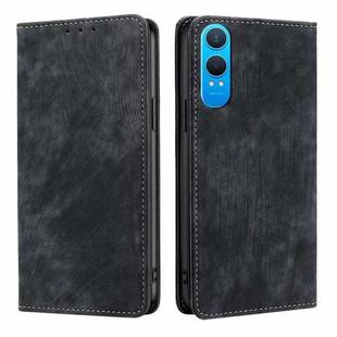 For OnePlus Nord CE 4 Lite 5G RFID Anti-theft Brush Magnetic Leather Phone Case(Black)