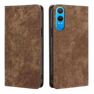 For OnePlus Nord CE 4 Lite 5G RFID Anti-theft Brush Magnetic Leather Phone Case(Brown)