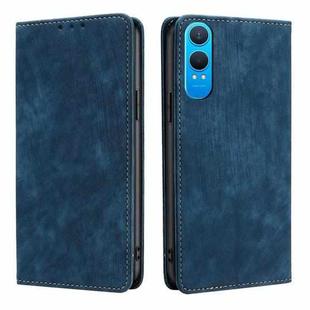 For OnePlus Nord CE 4 Lite 5G RFID Anti-theft Brush Magnetic Leather Phone Case(Blue)