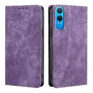 For OnePlus Nord CE 4 Lite 5G RFID Anti-theft Brush Magnetic Leather Phone Case(Purple)