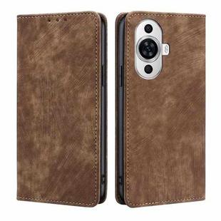 For Huawei nova 11 4G RFID Anti-theft Brush Magnetic Leather Phone Case(Brown)