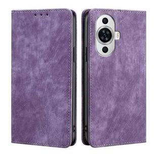 For Huawei nova 11 4G RFID Anti-theft Brush Magnetic Leather Phone Case(Purple)