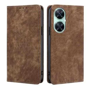 For Huawei Enjoy 60 Pro / nova 11i RFID Anti-theft Brush Magnetic Leather Phone Case(Brown)