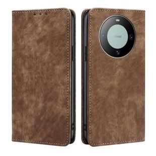 For Huawei Mate 60 RFID Anti-theft Brush Magnetic Leather Phone Case(Brown)