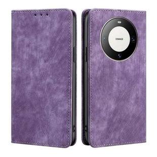 For Huawei Mate 60 Pro / Pro+ RFID Anti-theft Brush Magnetic Leather Phone Case(Purple)