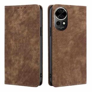 For Huawei nova 12 5G RFID Anti-theft Brush Magnetic Leather Phone Case(Brown)