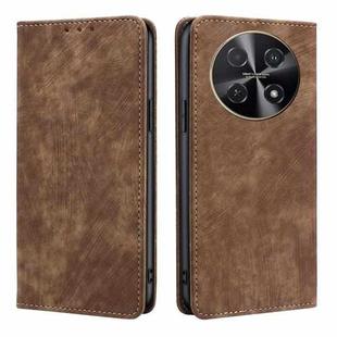 For Huawei nova 12i 4G RFID Anti-theft Brush Magnetic Leather Phone Case(Brown)