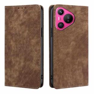 For Huawei Pura 70 RFID Anti-theft Brush Magnetic Leather Phone Case(Brown)