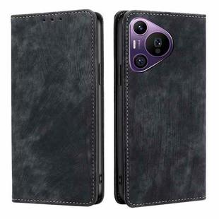 For Huawei Pura 70 Pro / Pro+ RFID Anti-theft Brush Magnetic Leather Phone Case(Black)