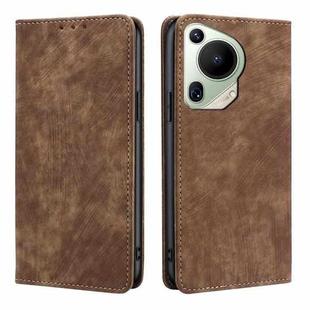 For Huawei Pura 70 Ultra RFID Anti-theft Brush Magnetic Leather Phone Case(Brown)