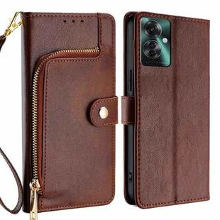 For OPPO Reno11 F 5G Zipper Bag Leather Phone Case(Brown)
