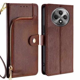 For OPPO Reno12 F 5G Zipper Bag Leather Phone Case(Brown)