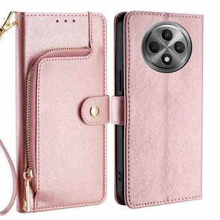 For OPPO Reno12 F 5G Zipper Bag Leather Phone Case(Rose Gold)