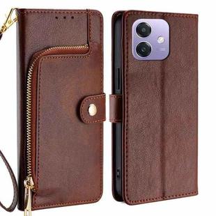 For OPPO A3 5G India Zipper Bag Leather Phone Case(Brown)