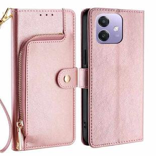 For OPPO A3 5G India Zipper Bag Leather Phone Case(Rose Gold)