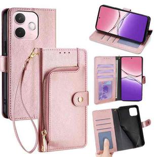 For OPPO A5 Pro 5G Global Zipper Bag Leather Phone Case(Rose Gold)