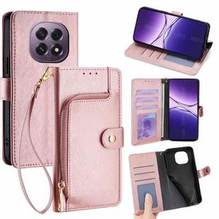 For OPPO A5 5G 2025 Global Zipper Bag Leather Phone Case(Rose Gold)