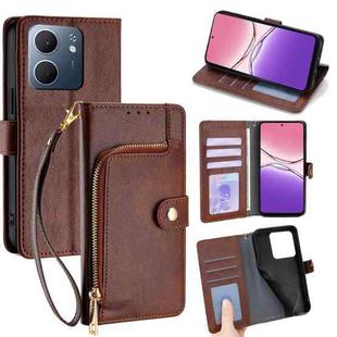 For OPPO A5x 5G Global Zipper Bag Leather Phone Case(Brown)