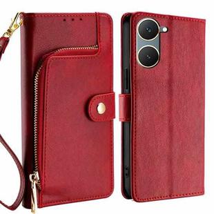 For vivo Y03 4G Zipper Bag Leather Phone Case(Red)