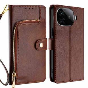 For vivo iQOO Z9 Turbo Zipper Bag Leather Phone Case(Brown)