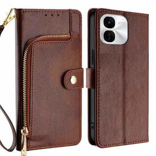 For vivo iQOO Z9x 5G Zipper Bag Leather Phone Case(Brown)