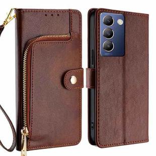 For vivo Y100 5G IDN Zipper Bag Leather Phone Case(Brown)