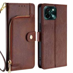 For vivo Y28 4G Zipper Bag Leather Phone Case(Brown)