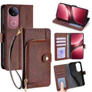For vivo V50 5G Zipper Bag Leather Phone Case(Brown)
