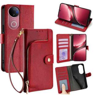 For vivo V50 5G Zipper Bag Leather Phone Case(Red)