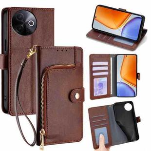 For vivo Y39 5G Global Zipper Bag Leather Phone Case(Brown)