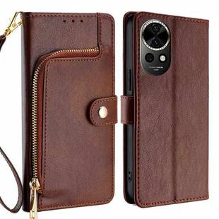 For Huawei nova 12 5G Zipper Bag Leather Phone Case(Brown)