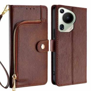 For Huawei Pura 70 Ultra 5G Zipper Bag Leather Phone Case(Brown)