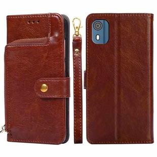 For Nokia C02 TA-1522 Zipper Bag Leather Phone Case(Brown)