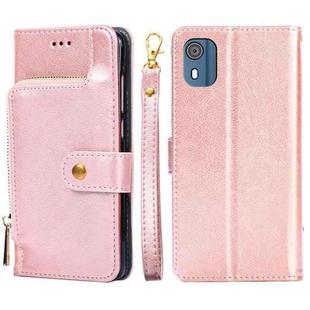 For Nokia C02 TA-1522 Zipper Bag Leather Phone Case(Rose Gold)