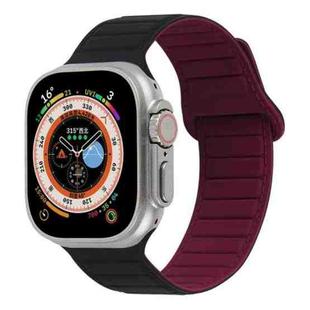 For Apple Watch Ultra 49mm Loop Magnetic Silicone Watch Band(Black Wine Red)