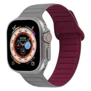 For Apple Watch Ultra 49mm Loop Magnetic Silicone Watch Band(Grey Wine Red)