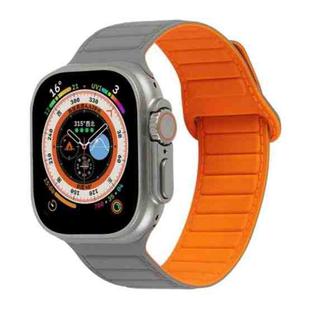 For Apple Watch 7 45mm Loop Magnetic Silicone Watch Band(Grey Orange)