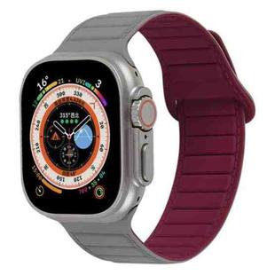 For Apple Watch 4 44mm Loop Magnetic Silicone Watch Band(Grey Wine Red)