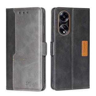 For OPPO A1 5G Contrast Color Side Buckle Leather Phone Case(Black + Grey)