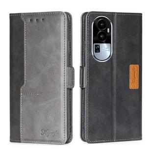 For OPPO Reno10 5G Contrast Color Side Buckle Leather Phone Case(Black + Grey)
