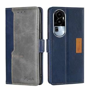 For OPPO Reno10 5G Contrast Color Side Buckle Leather Phone Case(Blue + Grey)