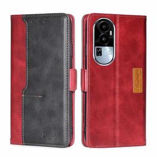 For OPPO Reno10 5G Contrast Color Side Buckle Leather Phone Case(Red + Black)
