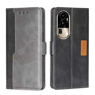 For OPPO Reno10 Pro 5G Contrast Color Side Buckle Leather Phone Case(Black + Grey)