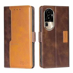 For OPPO Reno10 Pro 5G Contrast Color Side Buckle Leather Phone Case(Dark Brown + Gold)