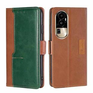 For OPPO Reno10 Pro 5G Contrast Color Side Buckle Leather Phone Case(深棕+金色)